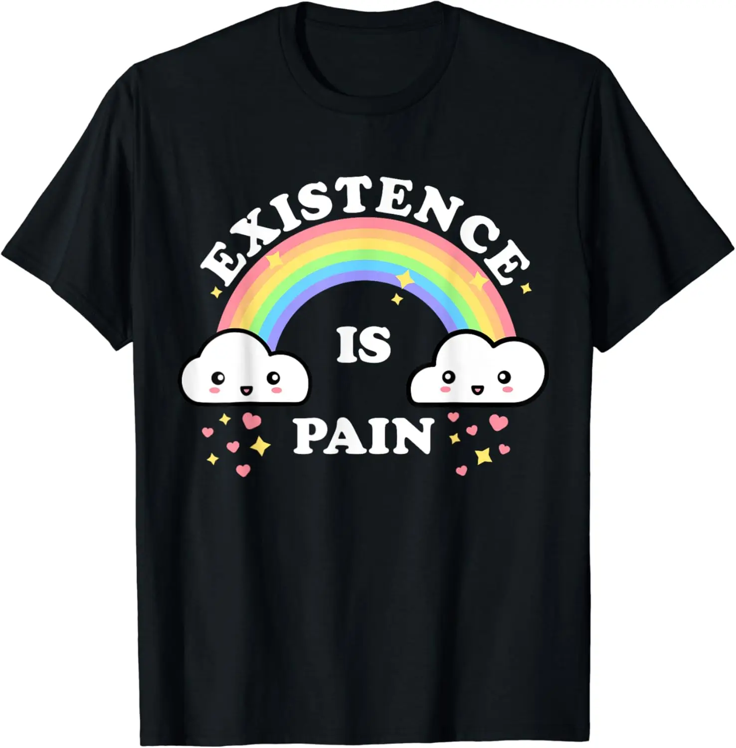 Existenz ist Schmerz lustig sarkastisch niedlich Regenbogen Wolken Emo T-Shirt Männer Frauen Kleidung übergroße Baumwolle T-Shirts
