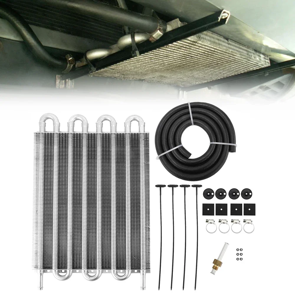 Universal Aluminum Transmission Oil Cooler Kit, 4 6 8 10 Rows Remote Oil Radiator Converter Silver Black With Hose