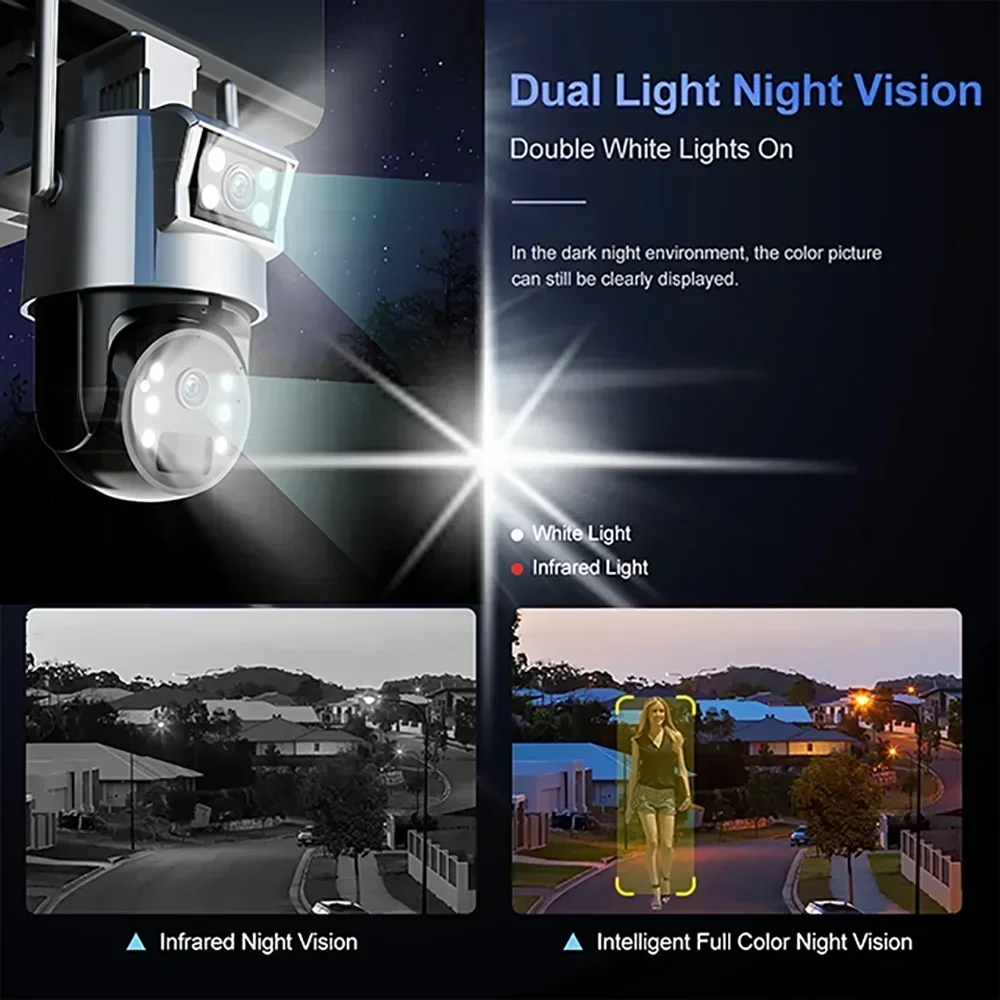 PEGATAH WIFI Dual Lens Dual Screen pannello solare telecamera CCTV PTZ Outdoor 4MP Full Color 4G rilevamento umano Audio PIR Camera UBOX