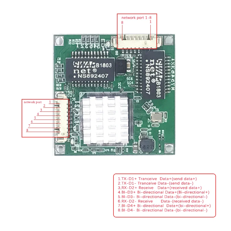 Fast switch mini 4 port ethernet TAP  switch 10 / 100/1000mbps network switch HUB pcb module board for system integration module