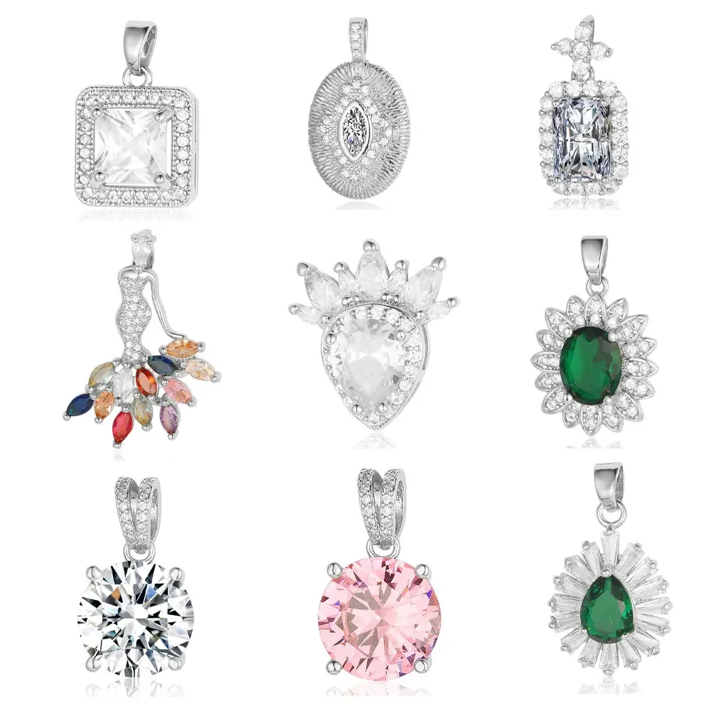 Подвеска с короной, сердцем, русалочкой, медным кубическим цирконием, оптовая продажа, Овальные, квадратные, круглые подвески, ожерелье, серьги, изготовление