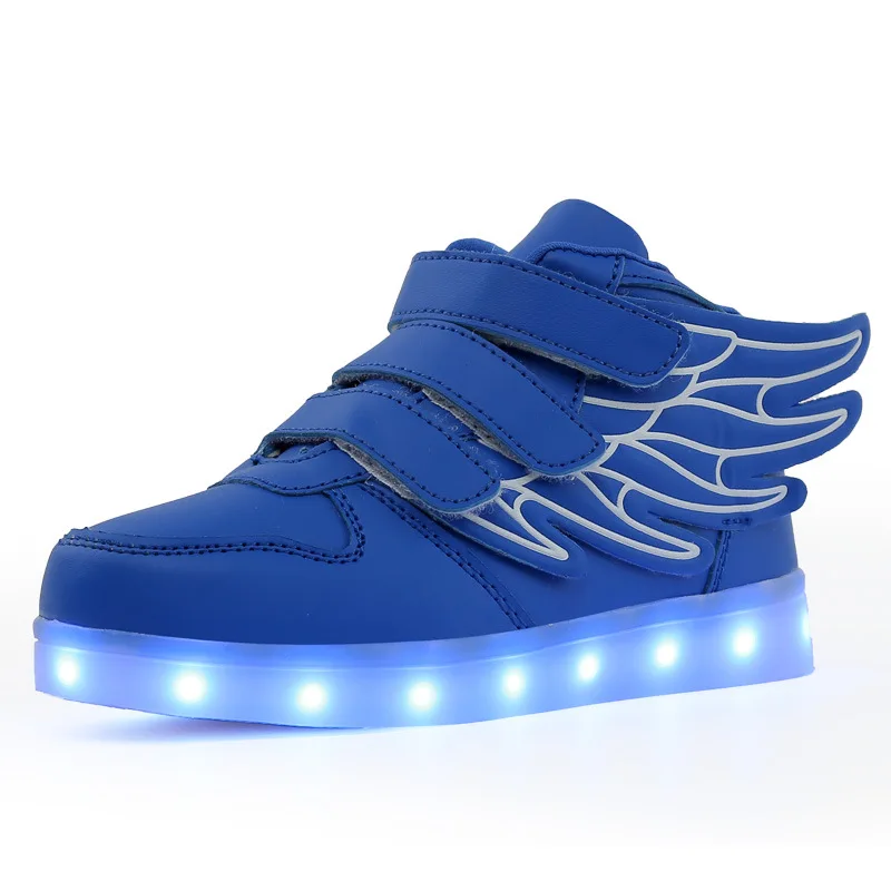 New High-top Wing Light-up Sneakers Boys Girls Kids Led Non-slip Rubber Casual Shoes Trendy Comfortable Children Sports Shoes