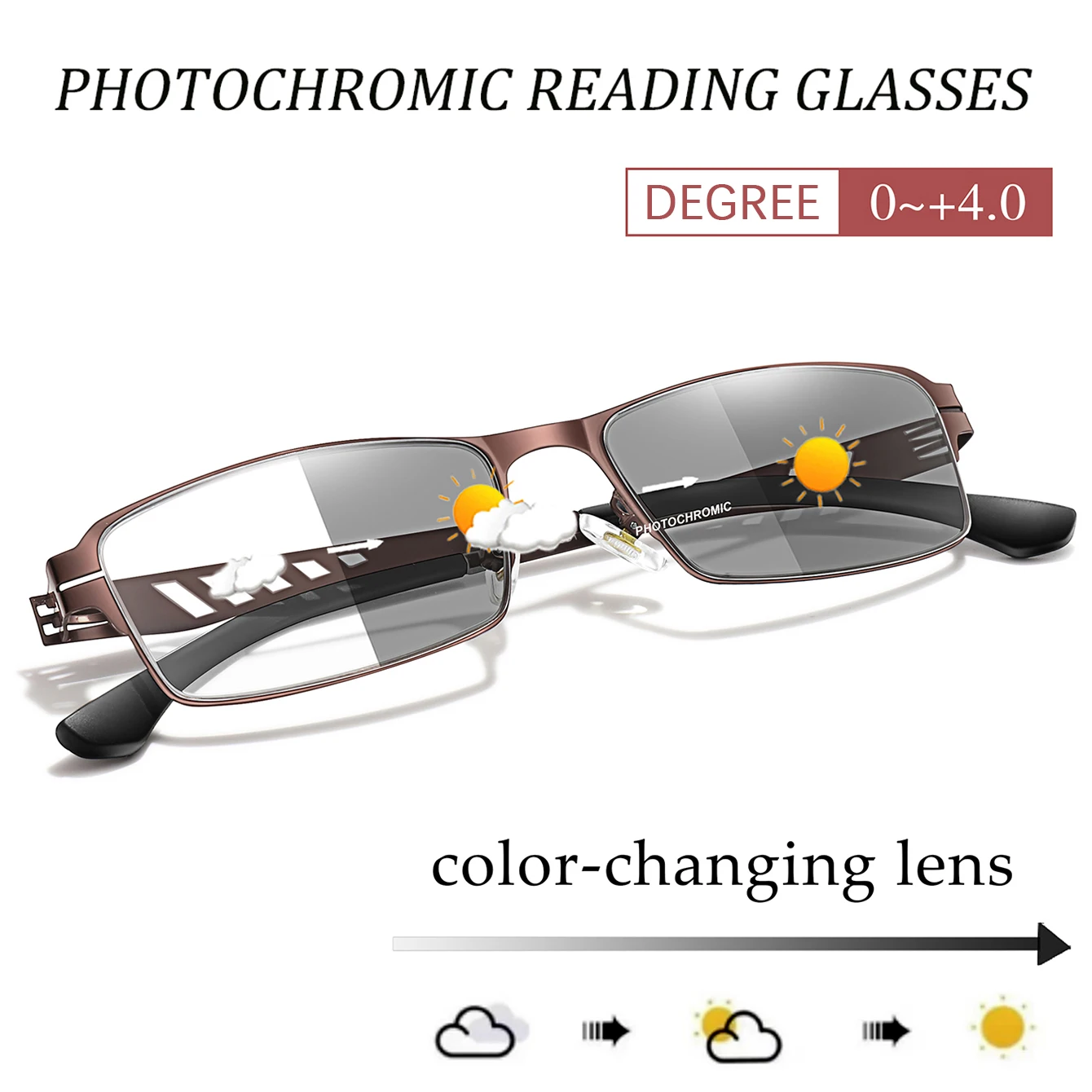 Metal-Frame Reading Glasses Photochromic Blue Light Blocking Presbyopic Eyewear for Grandparents Surfing the Internet and Read