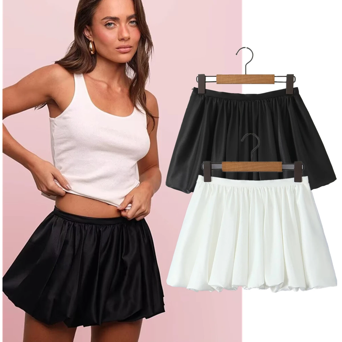 

Dave&Di French Fashion Blogger Pleated Floral Bud Skirt Women Vintage Satin A-line Mini Skirts Womens