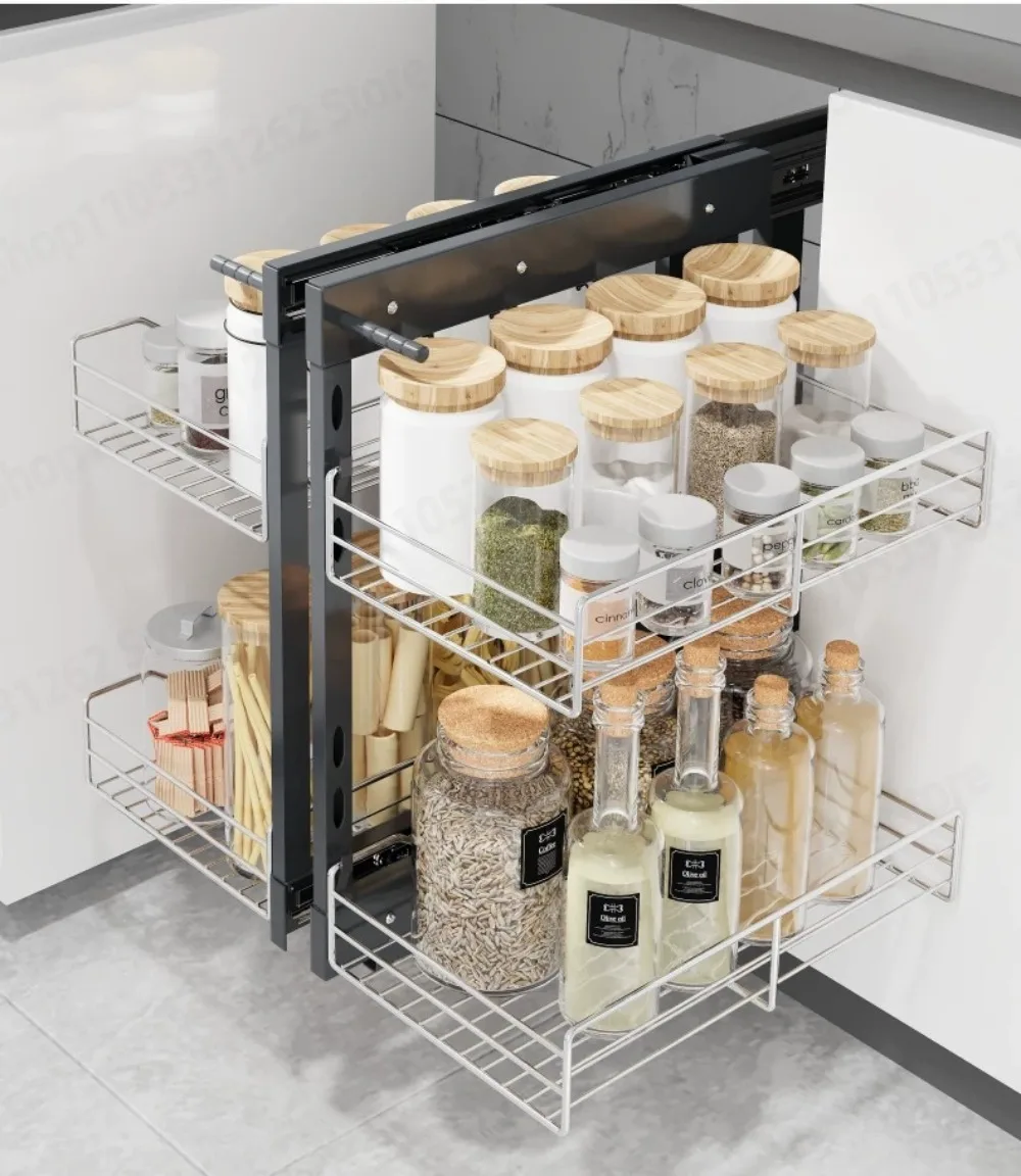 Corner Pull Out Basket Full Extension Kitchen Cabinet Rotary Pot Rack Multifunctional Storage Organizer Shelf