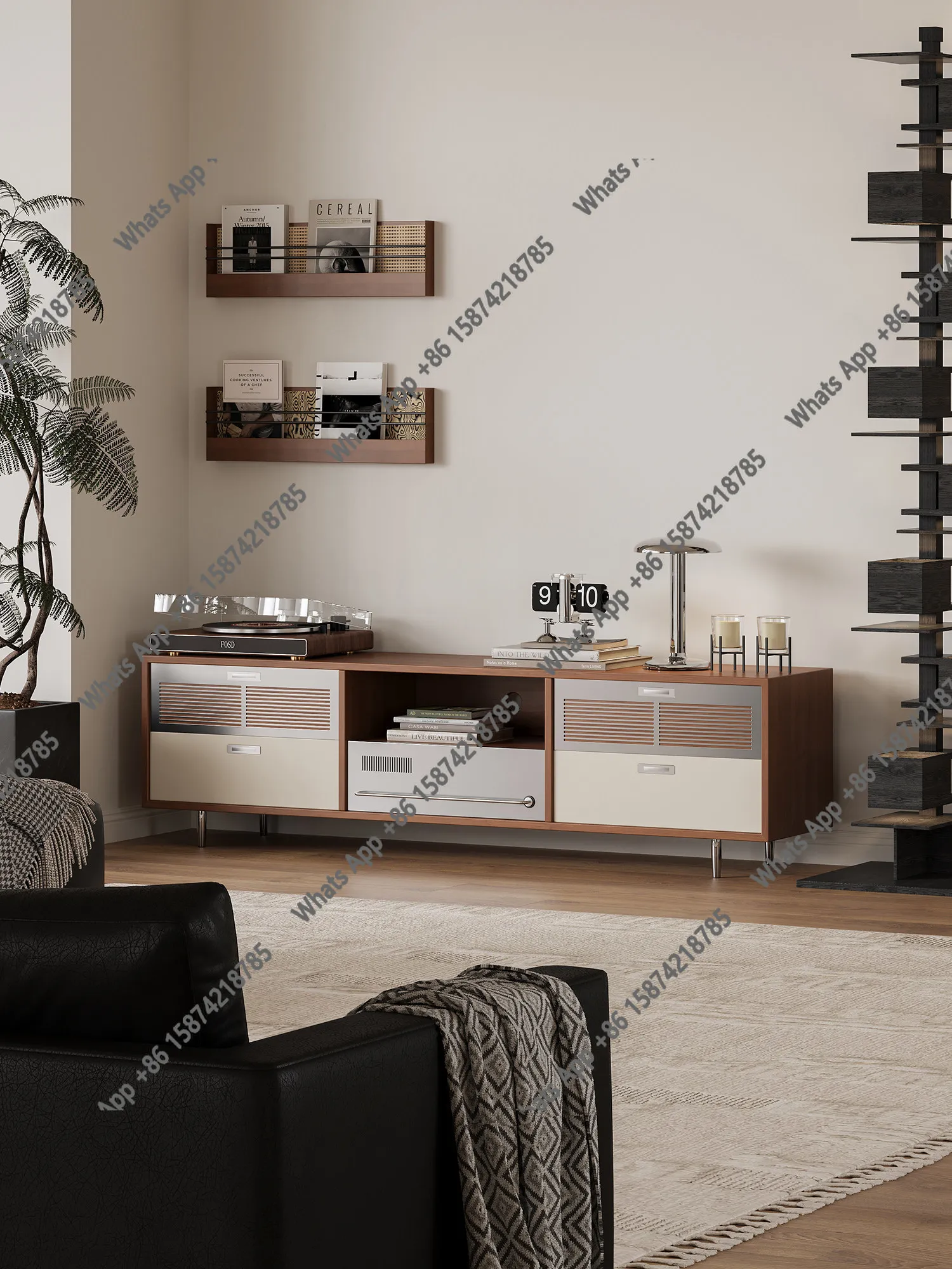 

Kawadano retro cream drawer TV cabinet wooden design size apartment living room wall locker storage