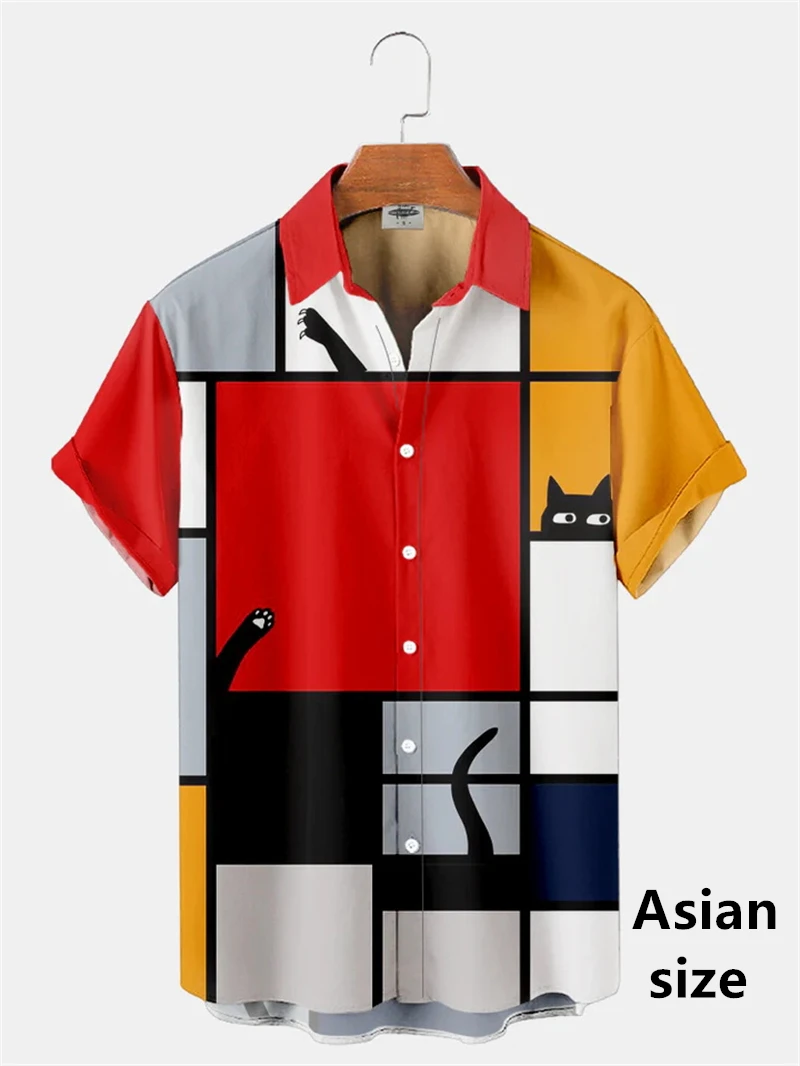 

Men Shirts 3d Geometric Art Colorful Abstract Oil Painting Printed Men's Short Sleeve Shirts Fashion Unisex Hawaiian Button Top