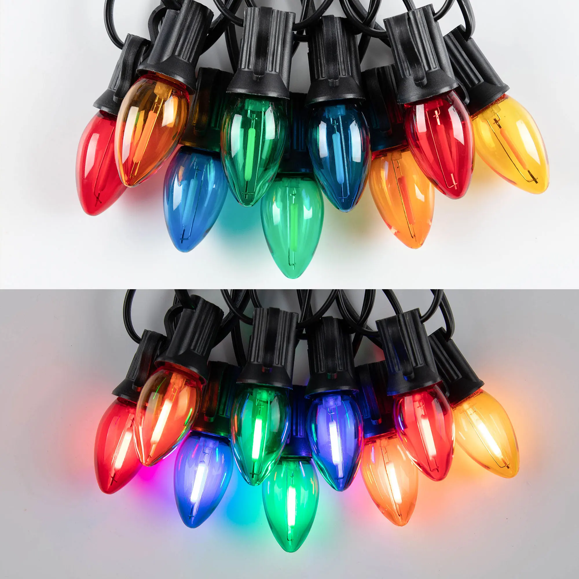 25PCS C7 Christmas Light Bulbs Multicolor PC Plastic Shatterproof 1W Equivalent to 10Watt Partry Decor String Light Replace Bulb