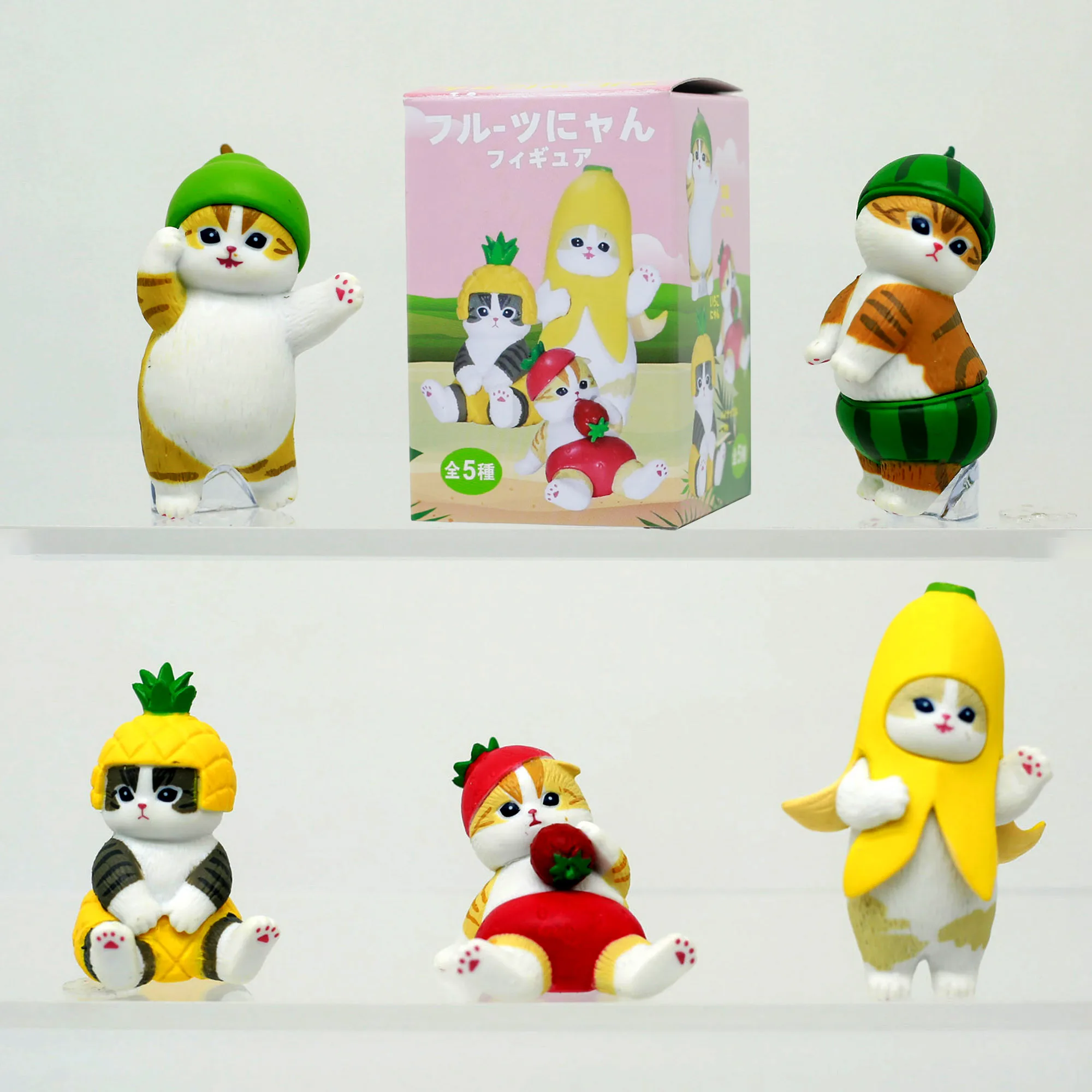 

Кошки в фруктах, одежда Mofusands, слепая коробка, игрушка, милые фигурки, котенок, кролик, кукла, игрушки, украшение для рабочего стола, автомобиля, подарки для детей