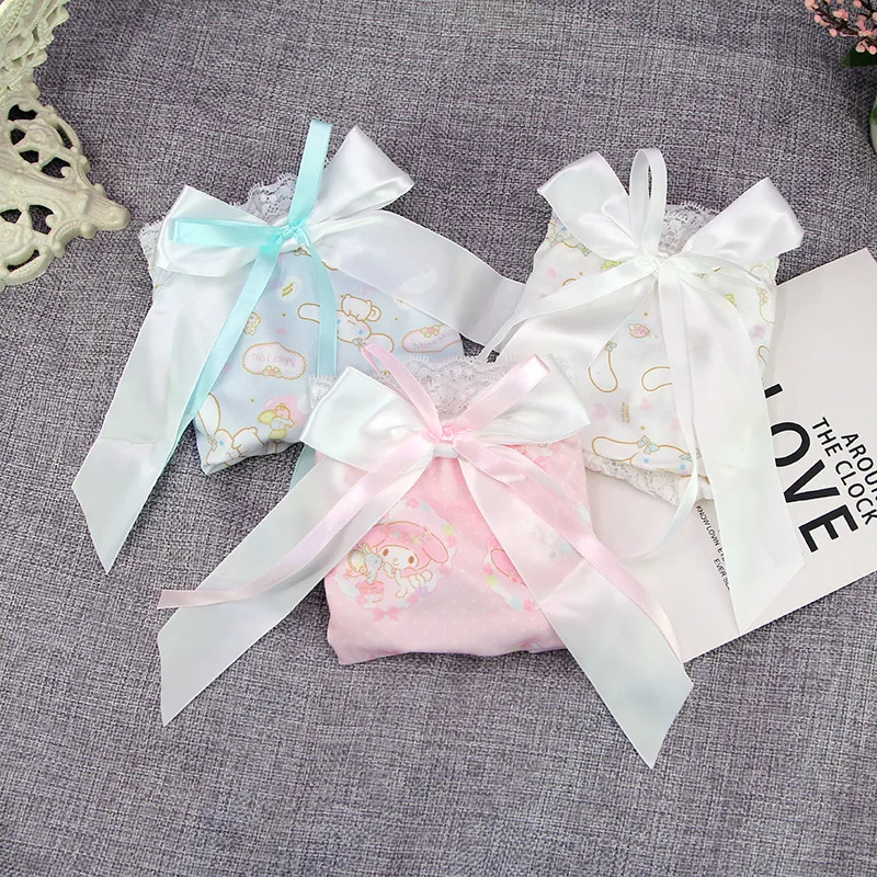 Japanese Cute Bow Men\'s JJ Set Underwear Lace Aircraft Socks Tight Underpant Cartoon Print Couple Underpant Sissy Pouch Panties
