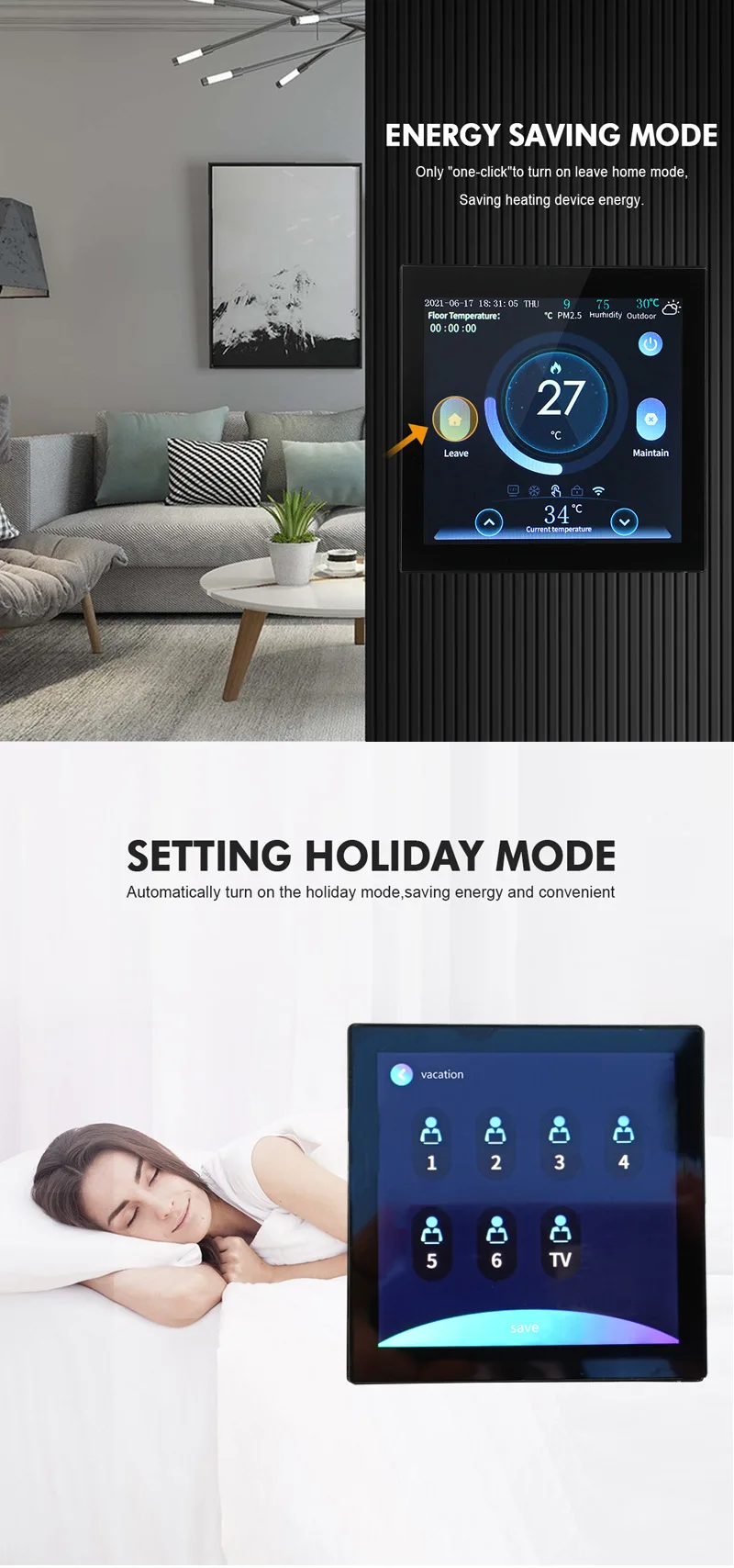 Smart Thermostat for Gas Boilers with Color Screen and Independent Settings for Clock and Module Power Control