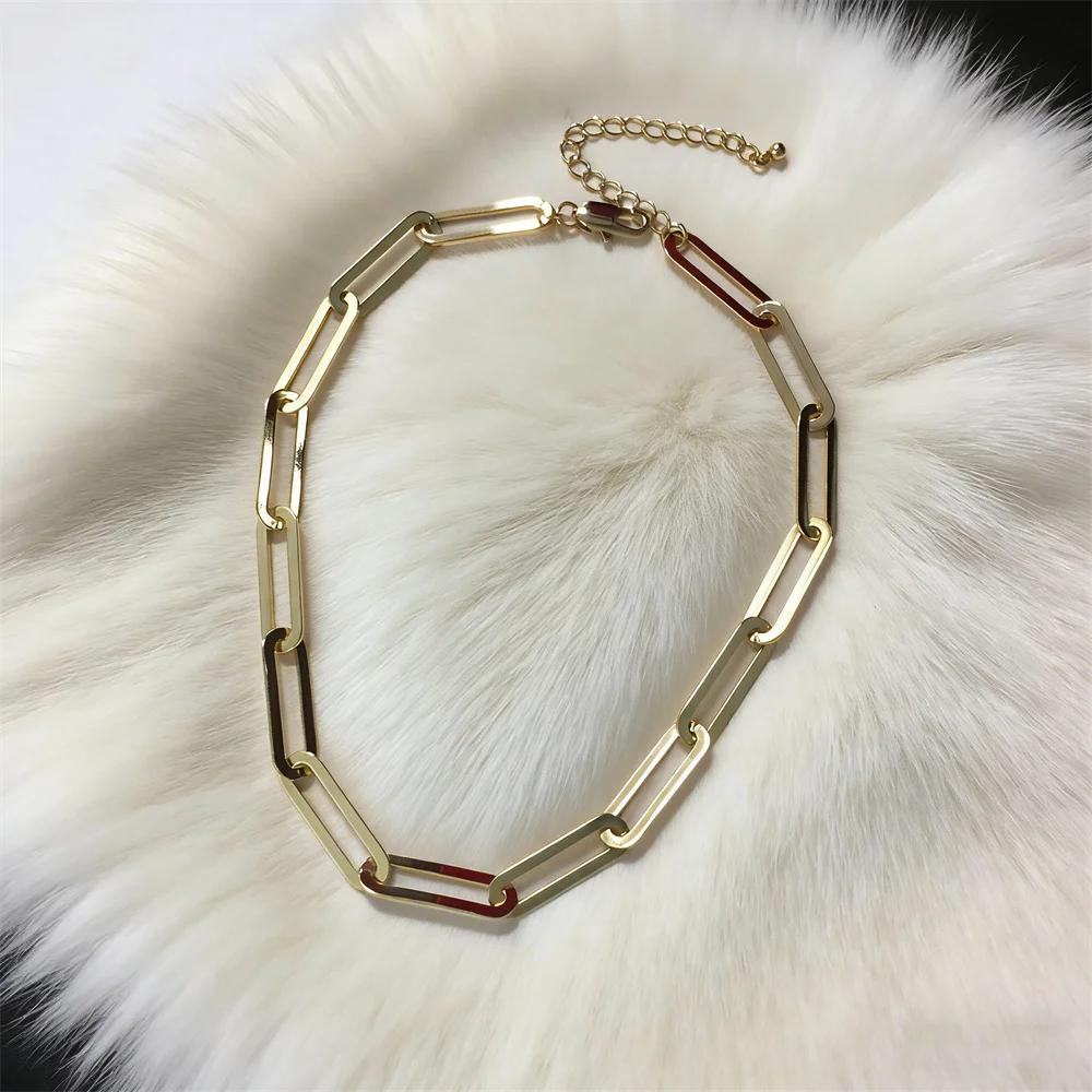18K Gold Plate Linked Box Rectangle Rhombus Dots Chain Necklace Dainty Minimalist Everyday Jewelry for Women, Dainty Gift