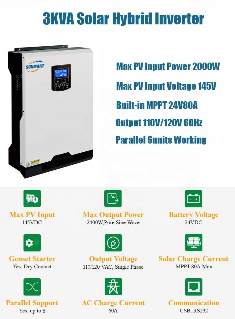 Hybrid Solar Inverter Off Grid 3kva Solar Invert Mppt Hybrid Solar Invert Factory Price 110V 3kw Single Pure Sine Wave 2000W 24V