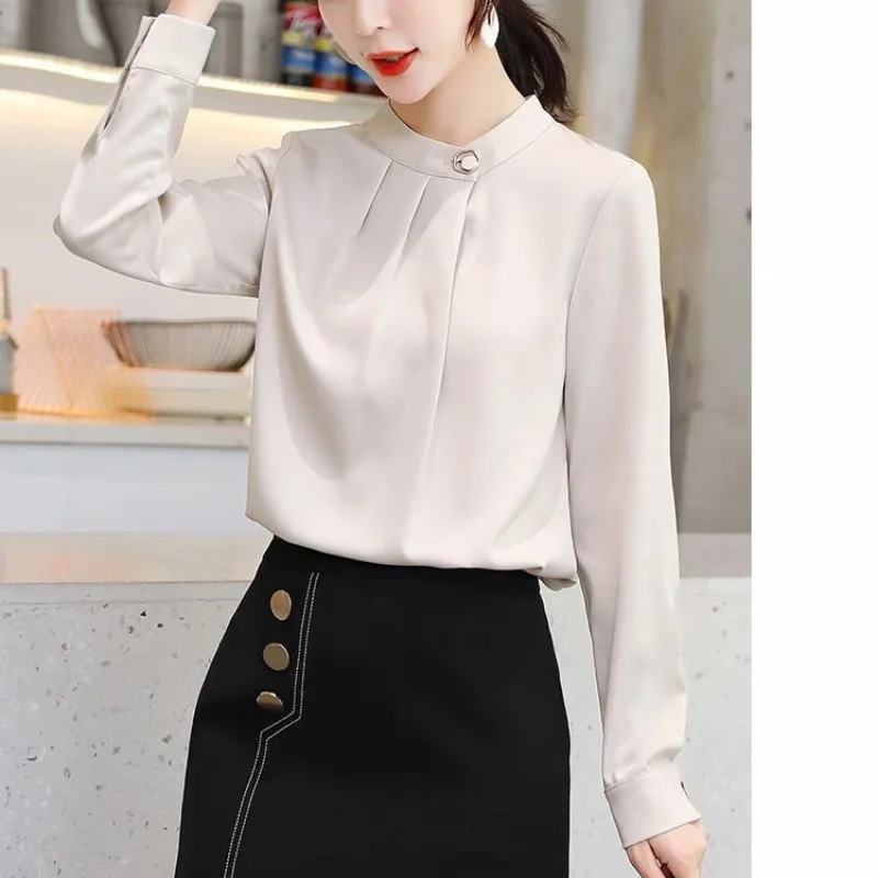 Spring Autumn New Fashion Elegant Long Sleeved Solid Shirts Blouse Casual Loose Popular Youth Comfortable Clothing Women Shirt