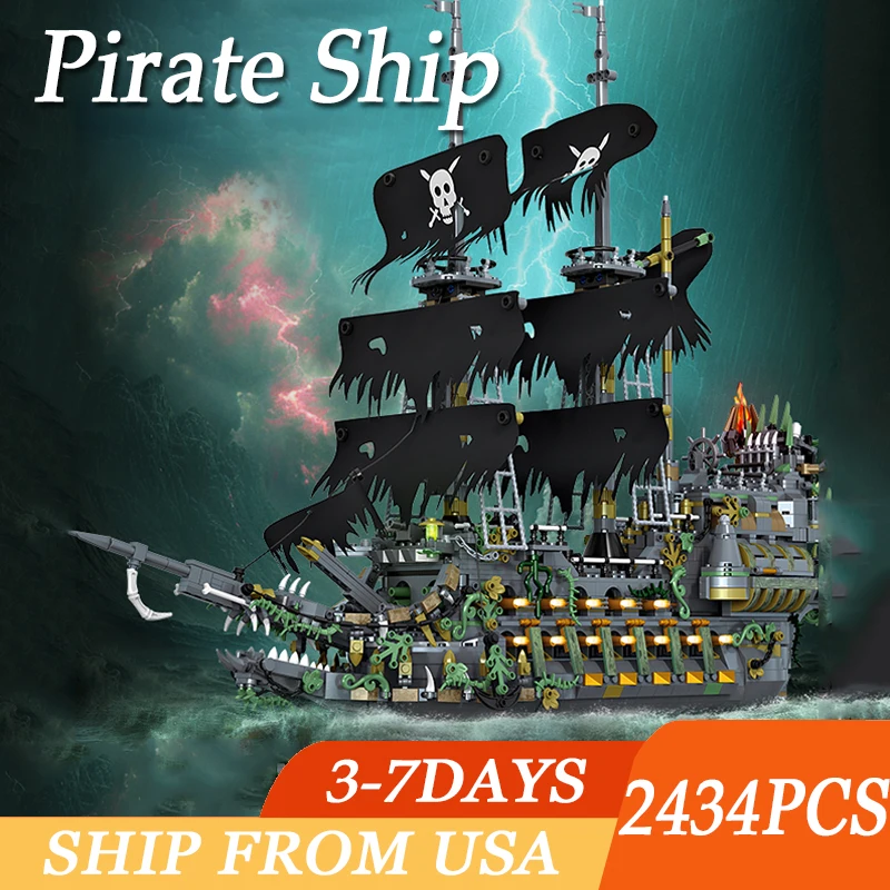ตัวต่อเรือผี 2434 ชิ้น ของเล่นแบบประกอบเอง ชุดตัวต่อเรือโจรสลัด ของตกแต่งสร้างสรรค์ ของขวัญวันหยุดและวันเกิด