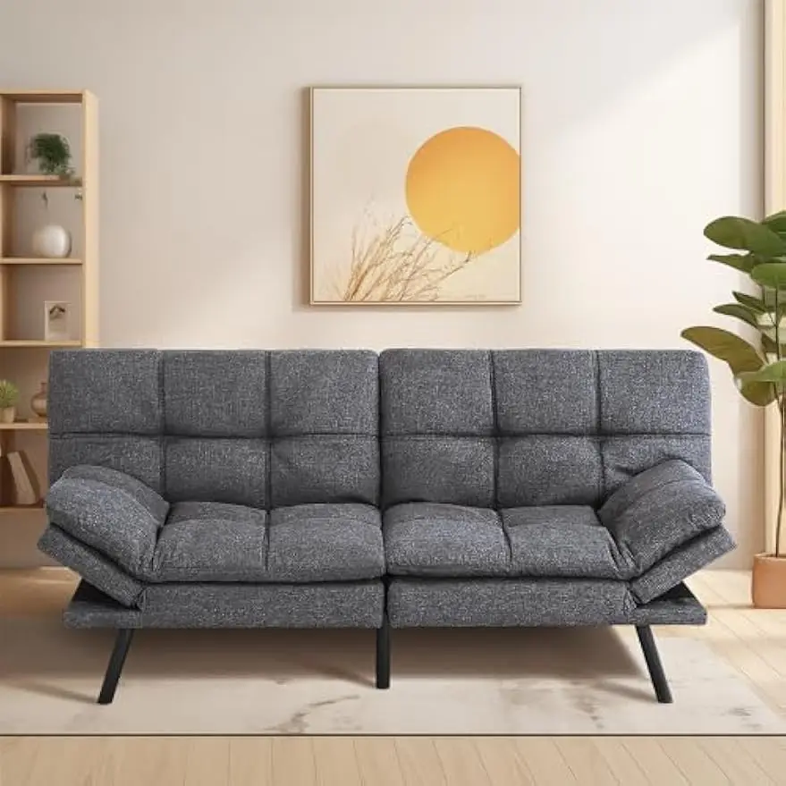 Futon Sofa Bed, Adjustable Futon Couch, Memory Foam Sofa, Modern Loveseat Sofa, Convertible Sofa Sleeper for Compact Space