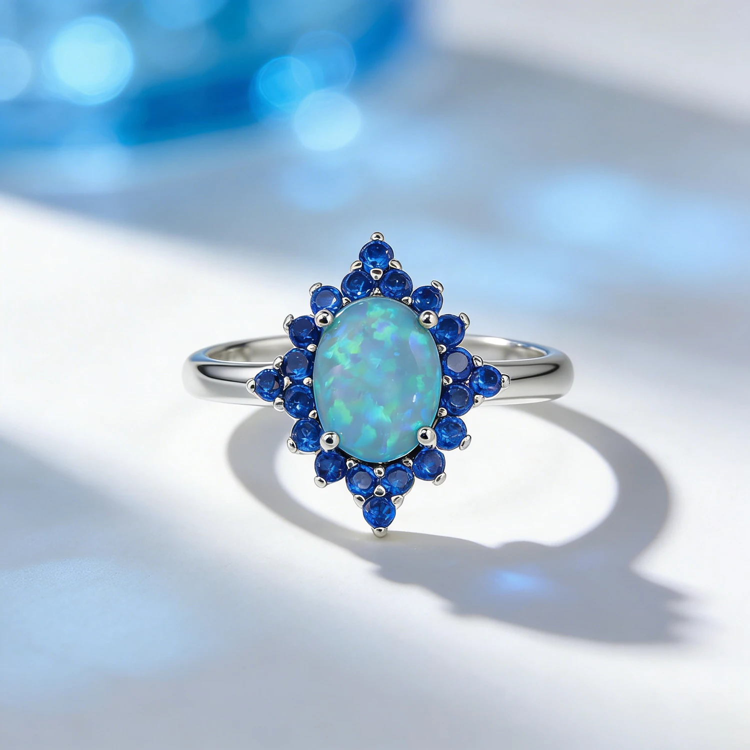 Maximalist Oval Opal & Round Zircon Cluster Ring Statement Jewelry for Women,Aniversary Evening Party Glamour Vintage Gifts