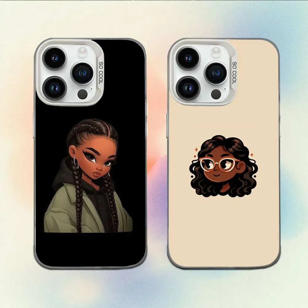 

Black Girl A-Afro Phone Case For iPhone 16,15,14,13,12,11,Mini,Pro,E,MAX White Candy Matte Shockproof Cover