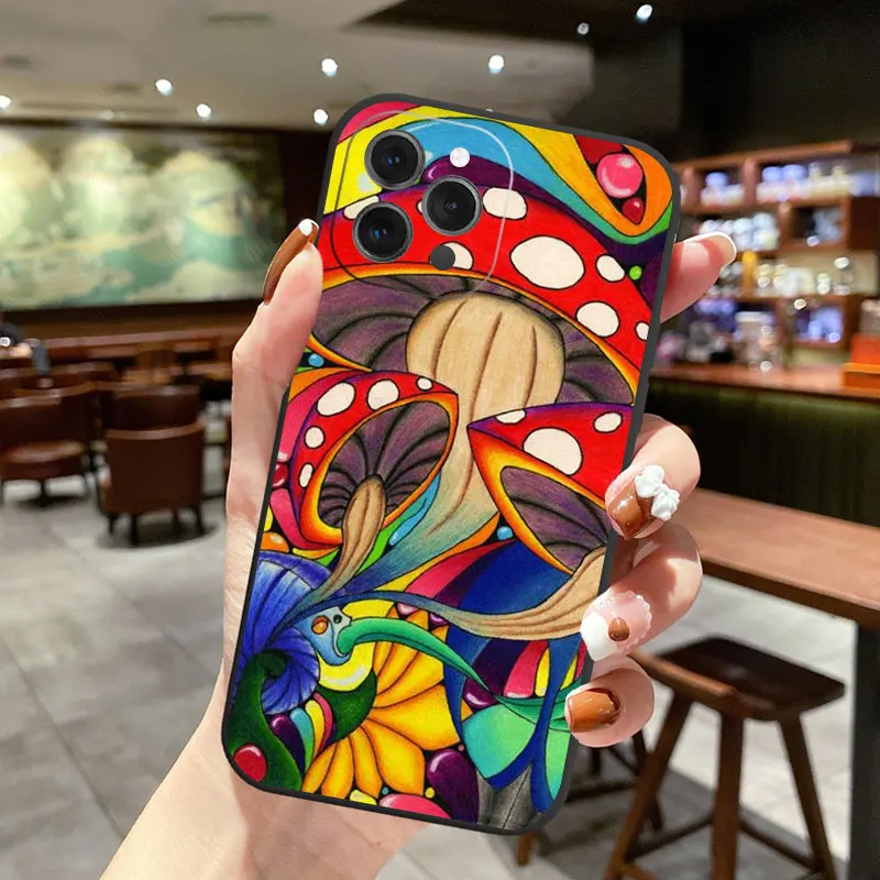 Colourful Psychedelic Trippy Art Case For Apple iPhone15 14 13 12 Mini 11 Pro Max XR XS MAX  7 8 Plus SE silicone Black Cover