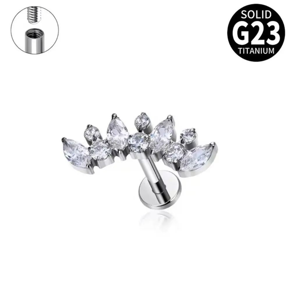 Piercing Jewelry G23 Titanium Helix Piercing Internally Threaded Marquise CZ Labret Piercing Body Jewelry For Women