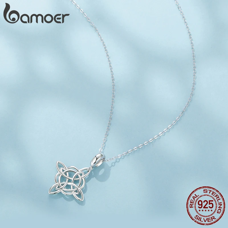 BAMOER 925 فضة سلتيك عقدة قلادة قلادة المتشابكة الحلقات O-سلسلة ربط سلسلة الأصلي للنساء هدية الحب اليومية