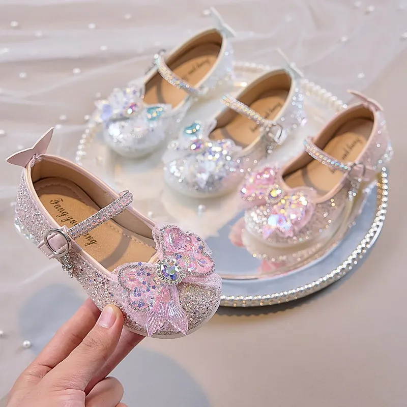 Children Soft-soled Crystal Flat Princess Shoes Spring Autumn Children Stage Dance Shoe Girl Low-heel Mary Jane Shoe Casual Shoe