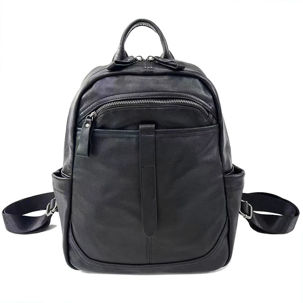 حقيبة ظهر من الجلد الطبيعي باللون الأسود للنساء مضادة للسرقة حقيبة كتف للسفر للفتيات حقيبة ظهر مدرسية من جلد البقر الحقيقي