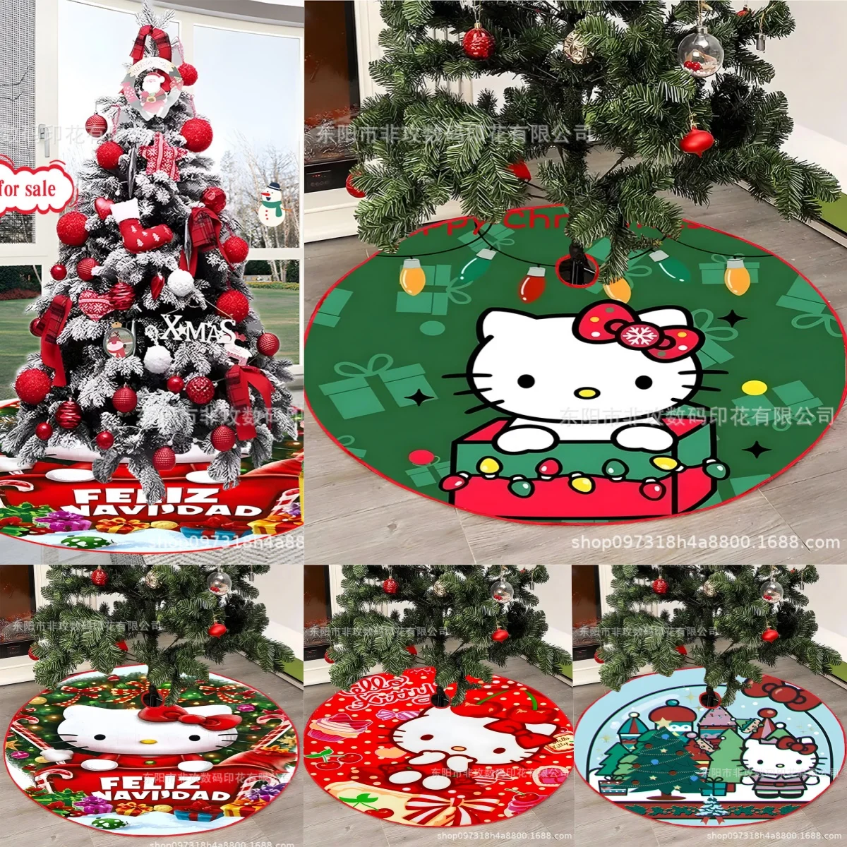 

2024 New Hellos Kittys Christmas Tree Apron Kawaii Trees Skirt Mat Fashion Home Decoration Anime Circular Carpet Party Supplies