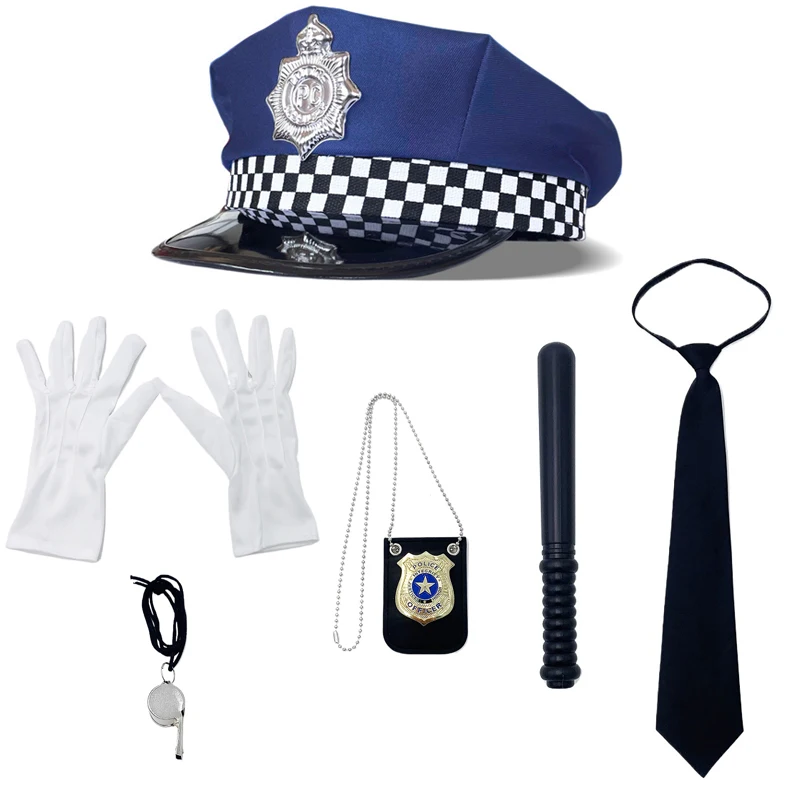

6pcs Police Role-playing Set, Police Hat, Plastic Baton, Walkie Talkie, Tie, Glove, Whistle Set, Cosplay Props, Accessories