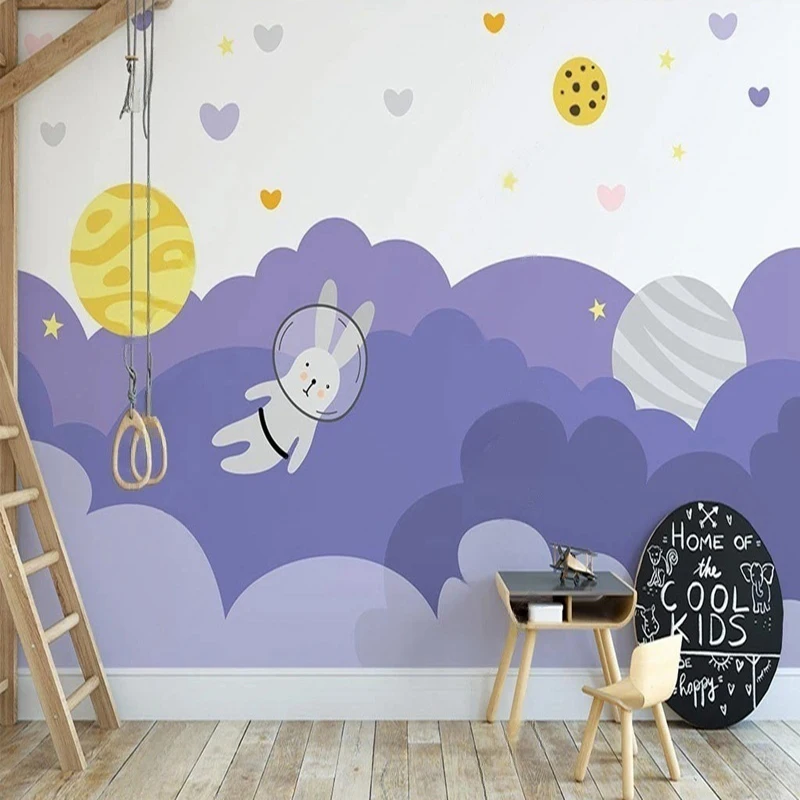 

Custom Cartoon Rocket Space Wall Mural for Kids Room Nursery Playroom Wallpaper Personalized Wall Decor Background