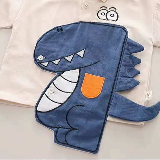 Baby-Jungen-Dinosaurier-Applikations-2-teiliges-Outfit-Set, Polohemd, Hose, Kleinkind-Kinder-Herbstkleidung, Baumwollmischung, Langarm, 80-120 – Detail 4