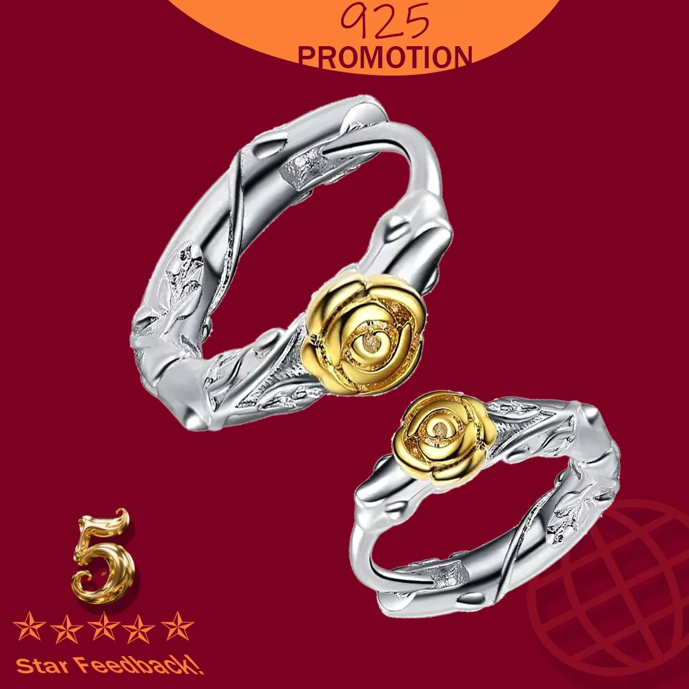 

Stamp 925 Sterling Silver Earrings Fashion Creativity Gold Rose Hoops Girl Ear Jewelry For Women Engagement Accessories Gifts