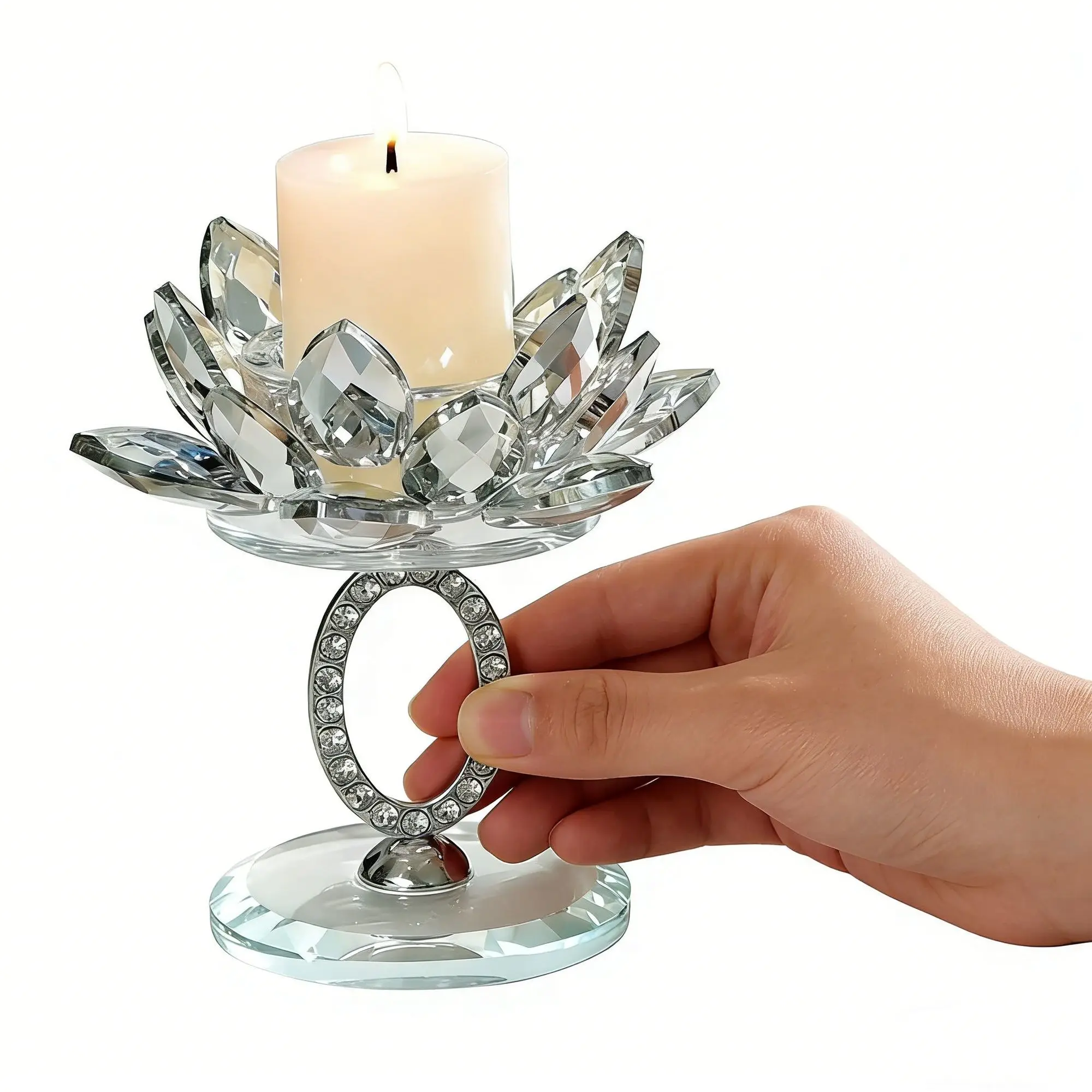 Leicht luxuriöser, kreativer Kristall-Lotus-Kerzenhalter, Dekoration für Zuhause, exquisit.