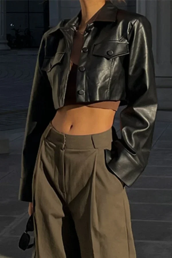 

American Street Hot Girl Motorcycle Jacket Leather Short Style Women's Summer Ins Long Sleeve Jacket Windbreaker