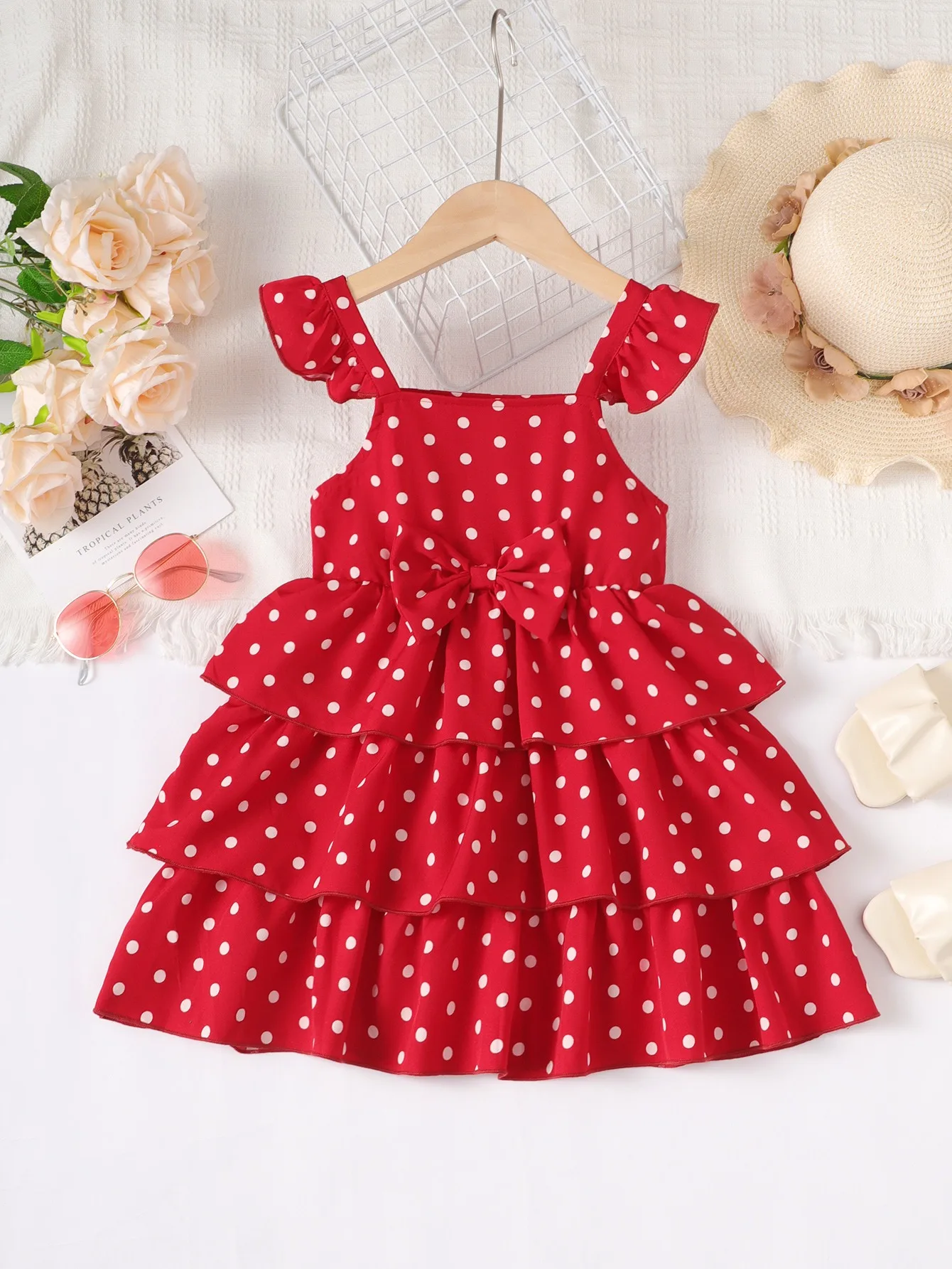 Kids Girl Princess Dress Sleeveless Wave Point Cake Skirts with Bow Summer Birthday Party Clothing For Children Girl 1-6 Years