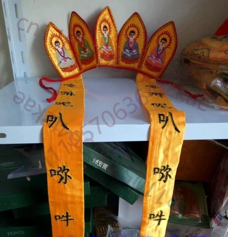 Five Buddha Crown Fine Embroidery Buddha Hat High-Quality Buddhist Products