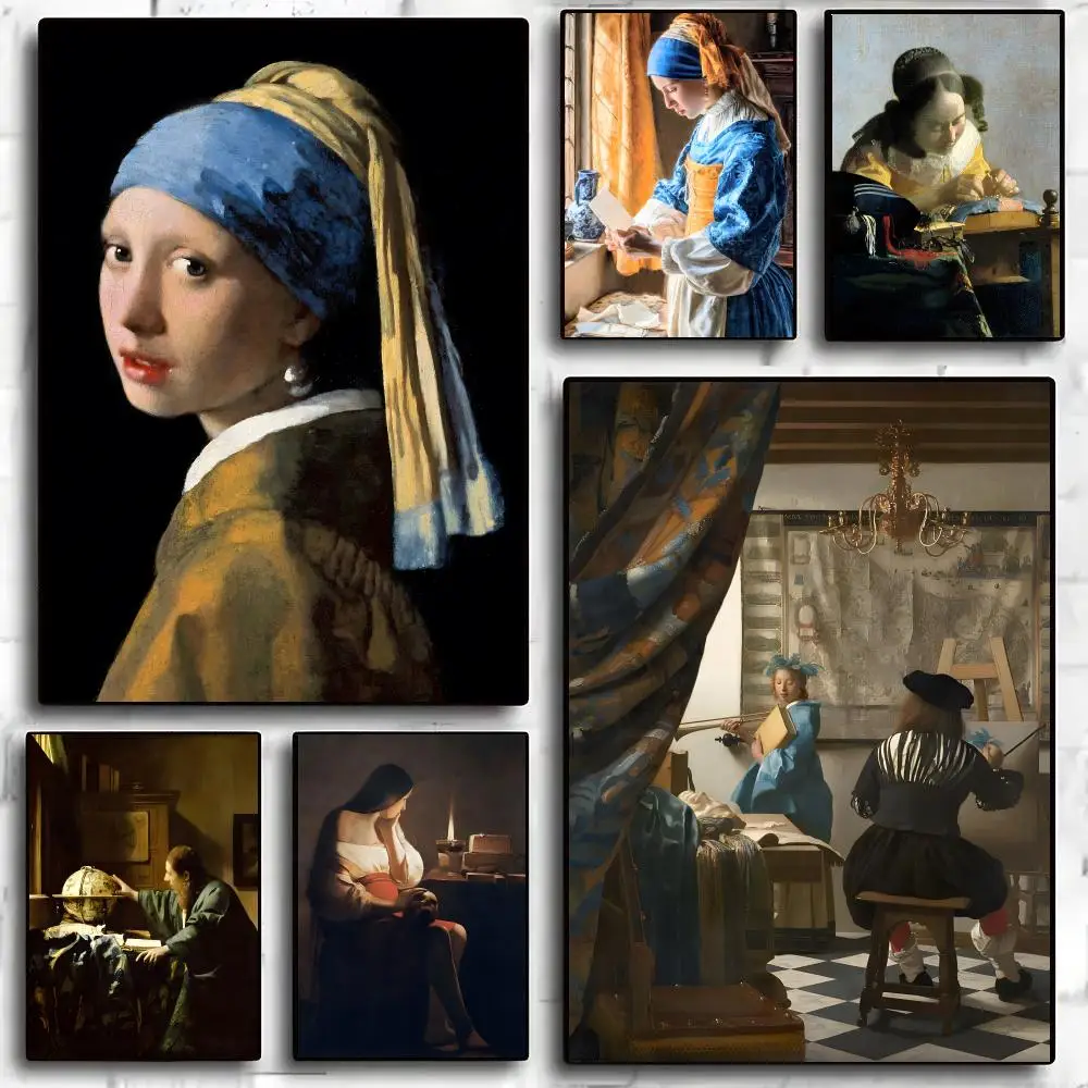 Johannes Vermeer quiet Poster Advanced Aesthetic Self-adhesive Printing Paper Wall Art for Living Room Home Decor