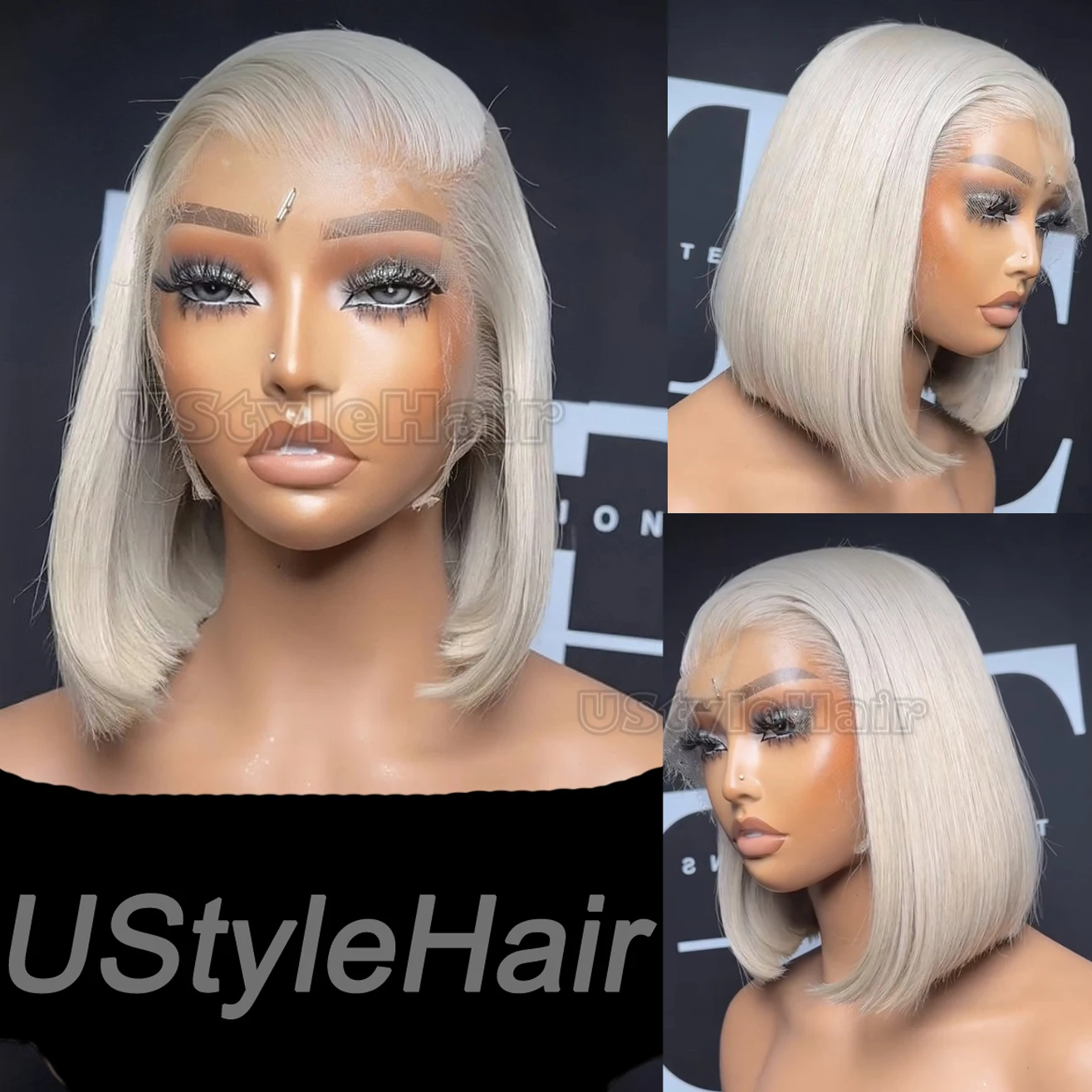 

Платиновый блондин Боб парик 13x4 кружевные передние синтетические парики для женщин короткие прямые бесклеевые натуральные волосы повседневная одежда косплей