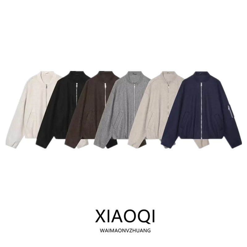 Fashionable Casual Stand Collar All Match Jacket Women's Autumn New Style 2026 Simple Elegant Zipper Short Outerwear