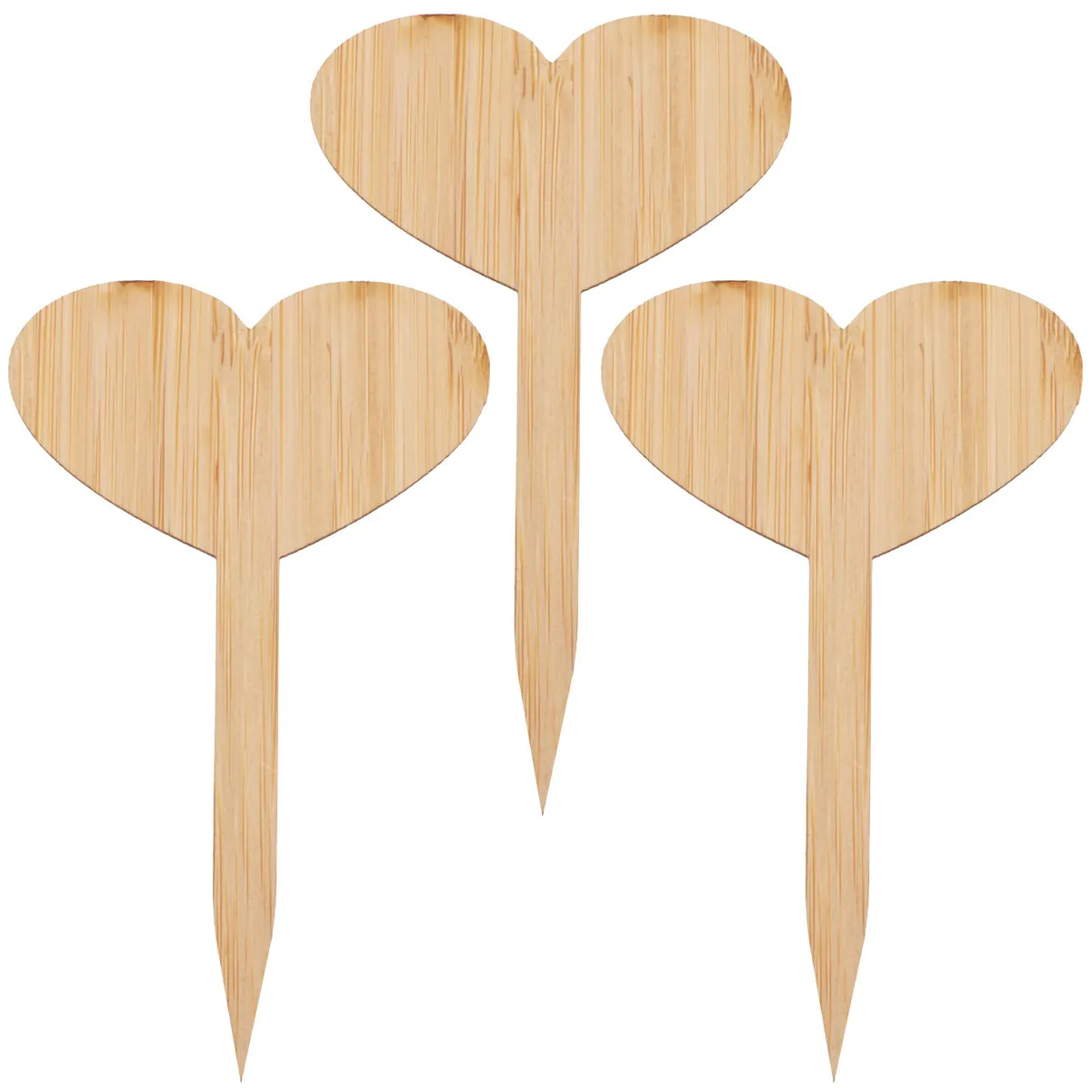 20Pcs Heart Shape Bamboo Plant Label Sign Thick T Shape Seedling Marker Garden Decor DIY Miniature Plaque Ornament