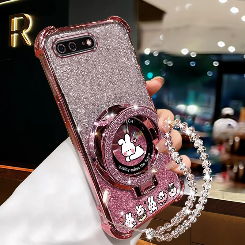 Capa de suporte de telefone com pulseira de cristal, glitter, amor, coelho, para iphone 8 plus 7 6 6s plus se 2020 7plus 8plus, capa anti-queda