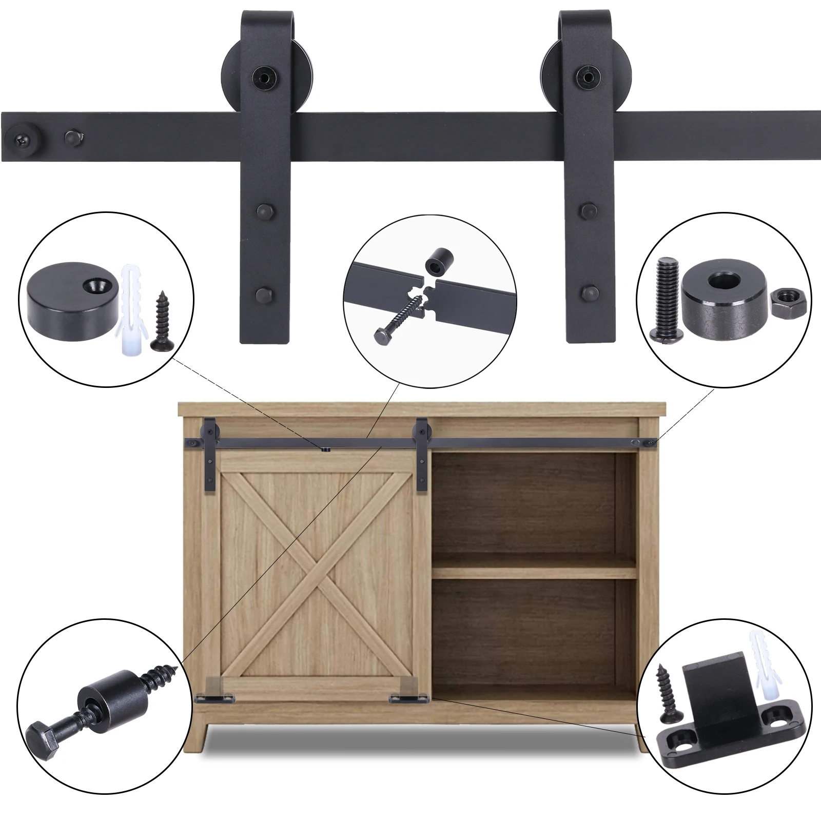 Imagem -05 - Armário Pequeno Deslizante Porta do Celeiro Kit de Ferragem Porta Roller Rails Armário Armário de Armazenamento Pendurado Ferroviário Móveis Acessórios