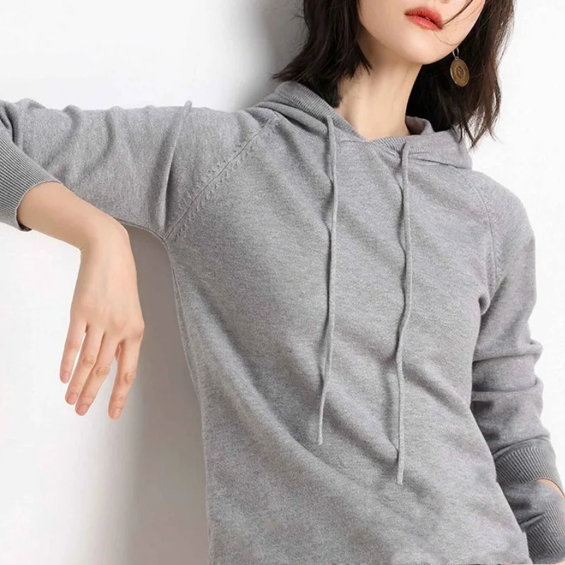 2023 Spring Autumn Winter Hooded Sweater Women's Underlay Pullover Sweater Loose Pullover Fashion Casual Solid Sweet Aesthe Tops