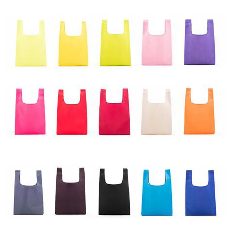 Shopping Bag Solid Color Eco-friendly Folding Reusable Portable Shoulder Handbag Polyester for Travel Grocery