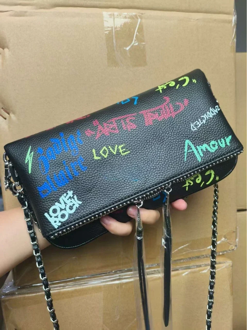 

Женский кошелек ZV Hot Diamond из искусственной кожи с металлической цепочкой, джинсовый ручной кошелек для монет, сумка