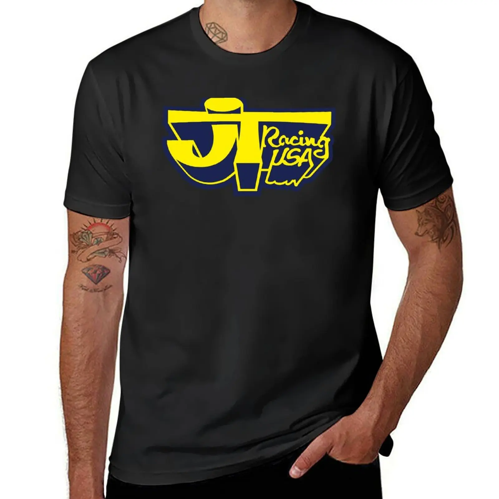 

JT Racing USA YELLOW/BLUE- Old School BMX T-Shirt anime shirt vintage mens plain t shirts