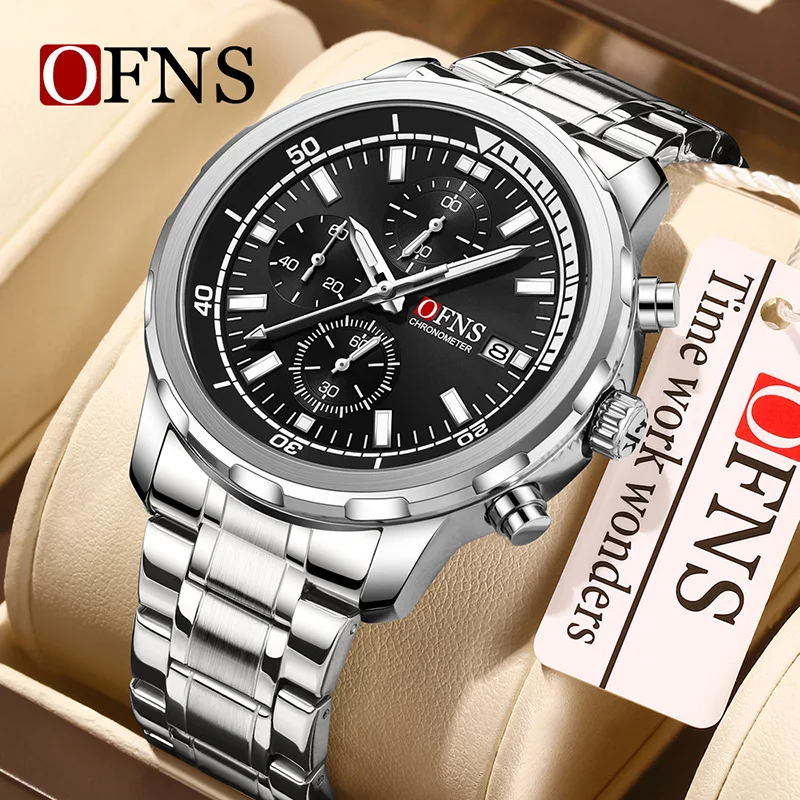 

OFNS 2025 New Men's Business and Leisure Watch with Three Eyes, Six Needles Quartz Movement, Night Light Display 3ATM Waterproof