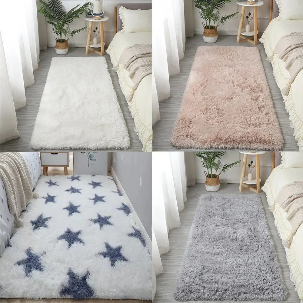 

Fluffy Shaggy Imitation Wool Bedside Rugs Floor Protection Non Slip Bedroom Mats Washable Long Hair Carpet Home Decor