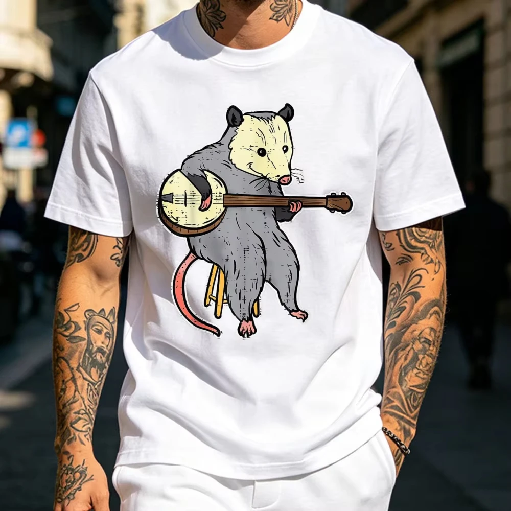 Possum Playing Banjo Opossum Guitar Music Men Women T-Shirt Harajuku Men Clothing Graphic T Shirts Harajuku High Quality Cotton