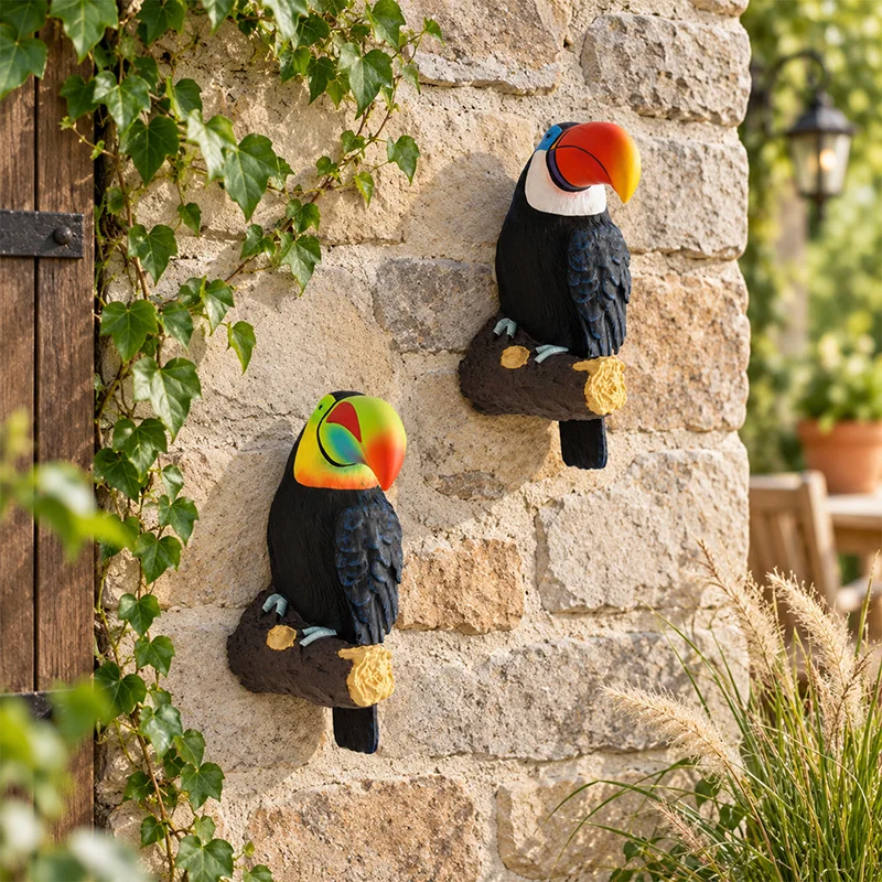 New Tropical Toucan Wall Decor Resin Bird Hanging Sculpture Colorful Beak Figurine Indoor Garden Patio Wall Art Ornament Gift